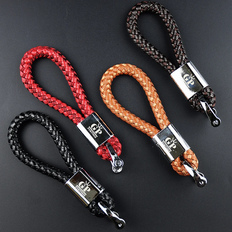 Brand Car Keychain Metal + Pu Leather Auto Braided Keyring