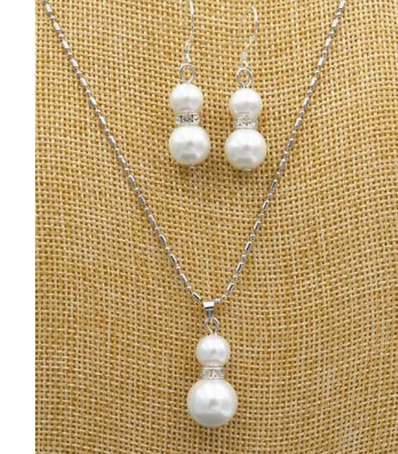 New 8-12 mm white shell Pearl Wedding Pendants Necklace &amp Earrings Set AAA | Украшения и аксессуары
