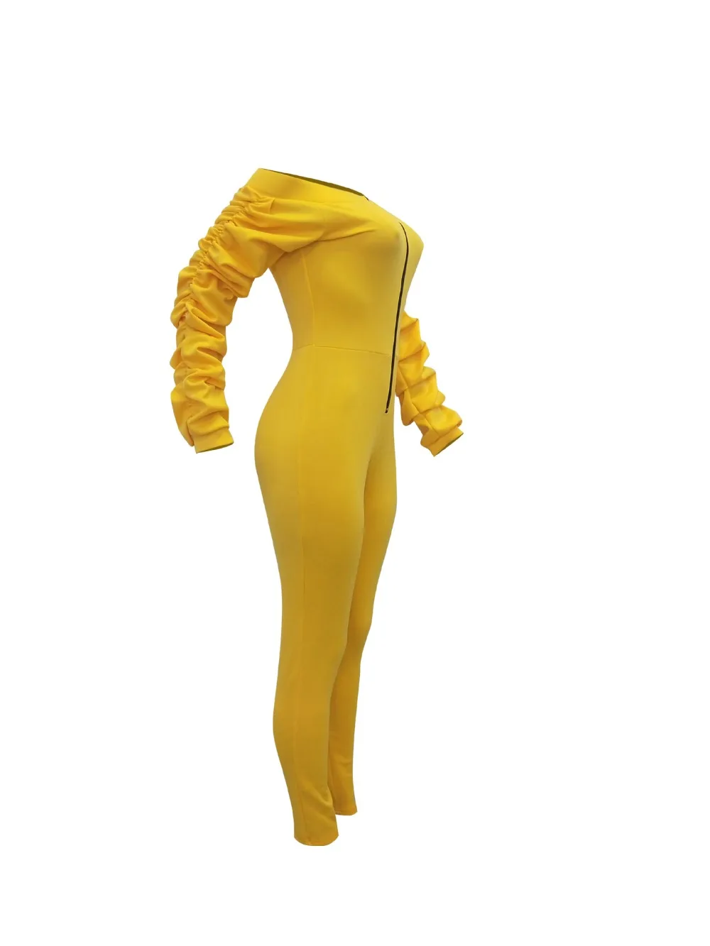 QILI плюс Размеры Лидер продаж комбинезоны Для женщин с плеча молния плиссированные рукава Bodycon комбинезон цвет: черный, синий желтый