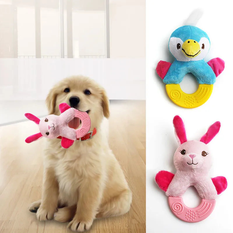 1pc Dog Squeaky Toys Pet Puppy Squeak Interactive Throwing Chew Toy Plush Cotton Animal Shape