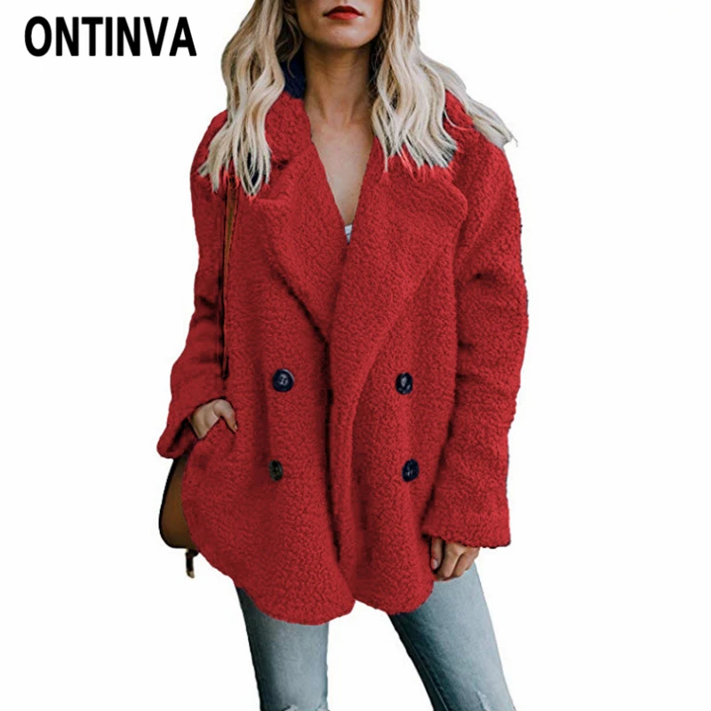 

Thick Teddy Coat Woman Winter Lapel Long Sleeve Fluffy Warm Hairy Fake Fur Jackets Female Button Pockets Plus Size 5XL Overcoat