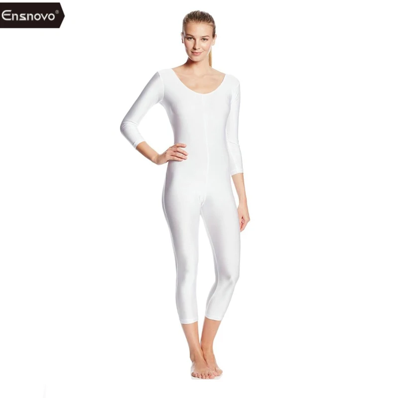 

Ensnovo Women Full Body Ballet Unitard Lycra Nylon 3/4 Long Sleeve Custom Skin Tights Dance Wear Gymnastics Leotard