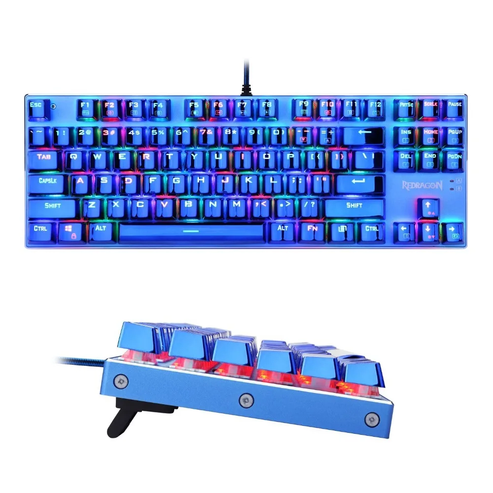 

Redragon Mechanical Keyboard Metallic Blue Electroplated Keys and Base RGB Backlit Aluminum TKL 87 Keys Gming Keyboard ,K566B