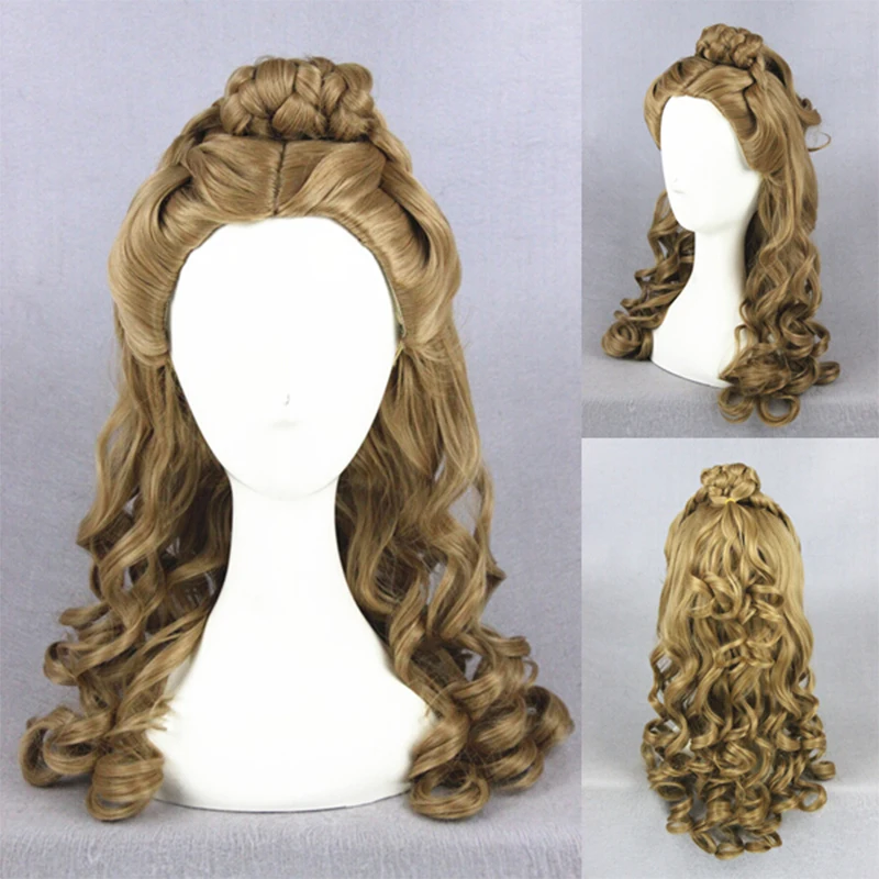 

Princess Cinderella Wig Medium Long Curly Anime Hair Brown Cosplay Wig Braided Wigs+Free hairnet