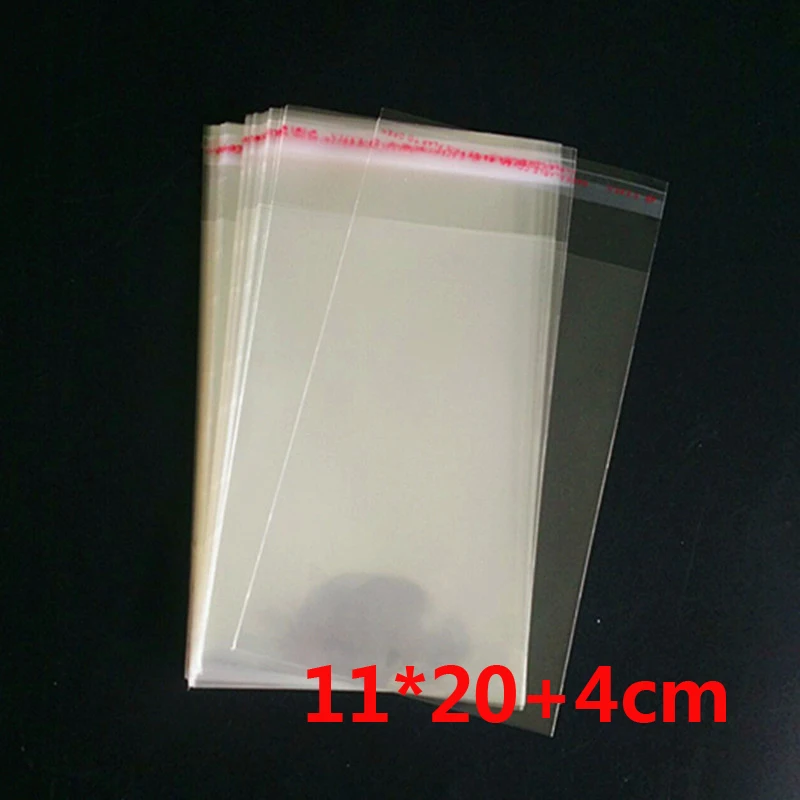 

200Pcs 11x20cm+4cm Transparent Self Adhesive Seal Poly Plastic Bags Crystal Clear Cellophane Cello Gift Bag