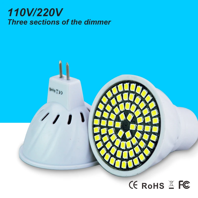 Led dimmer Bulb 2835 SMD AC 220V 110V Light MR16 GU10 74 Leds Lamp