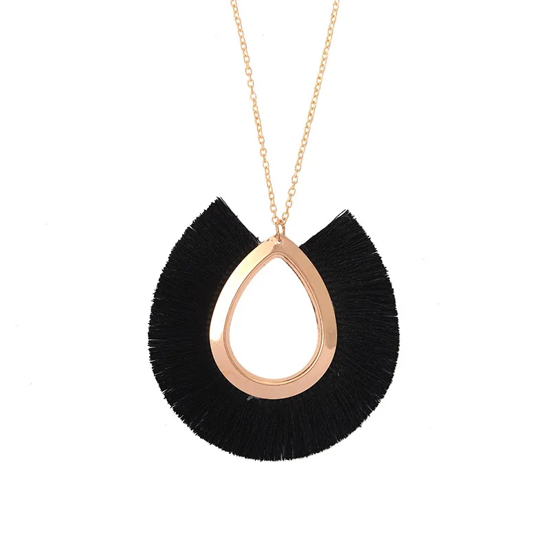 Ожерелье с кисточками для женщин модное эффектное Ожерелье Многоцветная бахрома богемский кулон ожерелье этнические ювелирные изделия в стиле "Бохо" подарок - Окраска металла: black