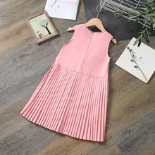 Плиссированные платья для девочек; сезон весна-лето-осень; детская одежда; платье принцессы для сцены на День рождения; хлопковое платье без рукавов