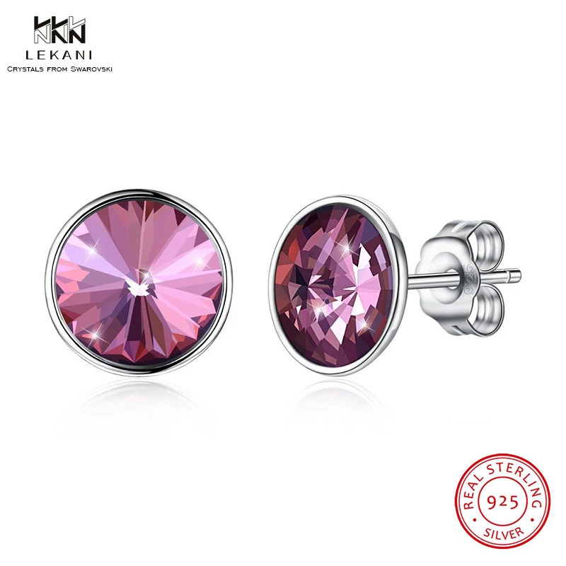 

LEKANI Crystals From Swarovski Stud Earrings 925 Women's Crystal Stud Earrings Boucle D'oreille Round Gift Earrings Fine Jewelry