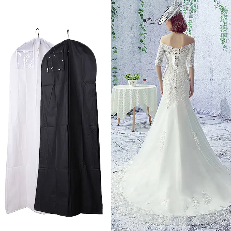Black White Wedding Dress Cover Bridal Garment Long Clothes Black White Wedding Dress Cover Bridal Garment Long Clothes Waterproof Dustproof Storage Bag For Protesting In Bags From Home Garden