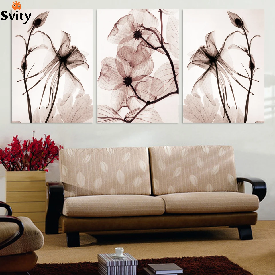 3 Panel Modern Dinding Lukisan Kanvas Home Dekoratif Cat On Canvas Prints Biru Bunga Mempesona Modular Jpg