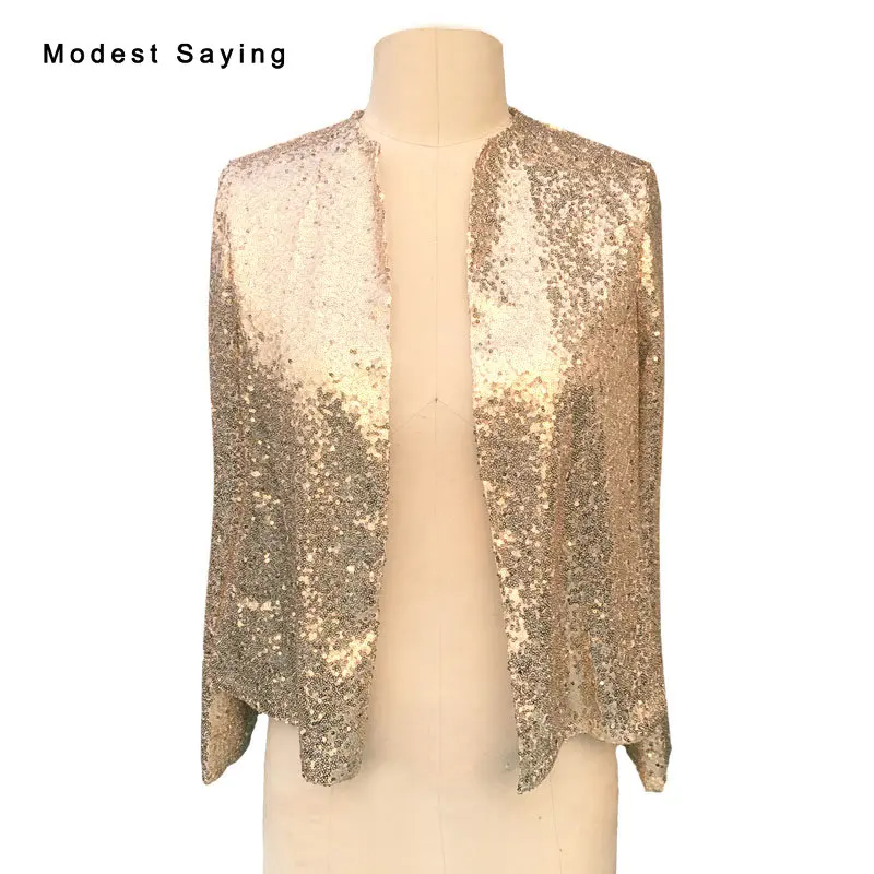 

Luxury Shiny Long Sleeve Sequined Bridal Jackets 2017 Shrug Formal High Quality Wedding Coats Boleros Wedding Accessories JB85