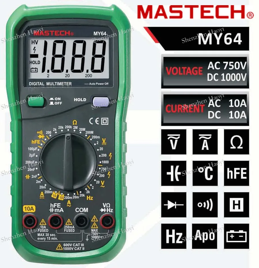 MASTECH MY64 Digital Multimeter DMM Frequency Capacitance Temperature