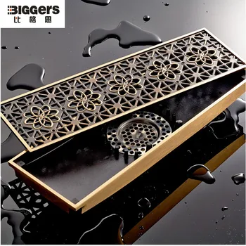 

Free shipping 30x9cm Europe style Antique bronze copper carved bathroom floor drain shower waste drainer BC2