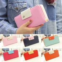 New Women PU Leather Buckle Long Purse Clutch Cute Button Wallet Bag Card Holder