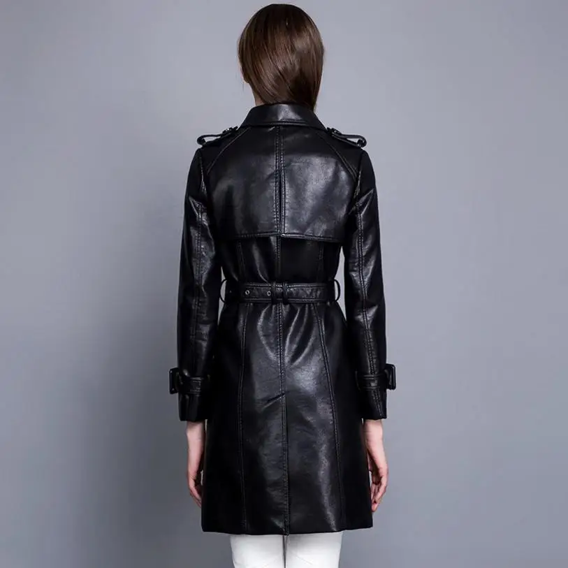 Mode Femmes De Qualité Automne Red Neuf Black Cuir En Outwear Élégant Veste Haute pomegranate vent Longue Hiver Pu Mince Manteau L1224 Tranchée Femelle Coupe pq7EP