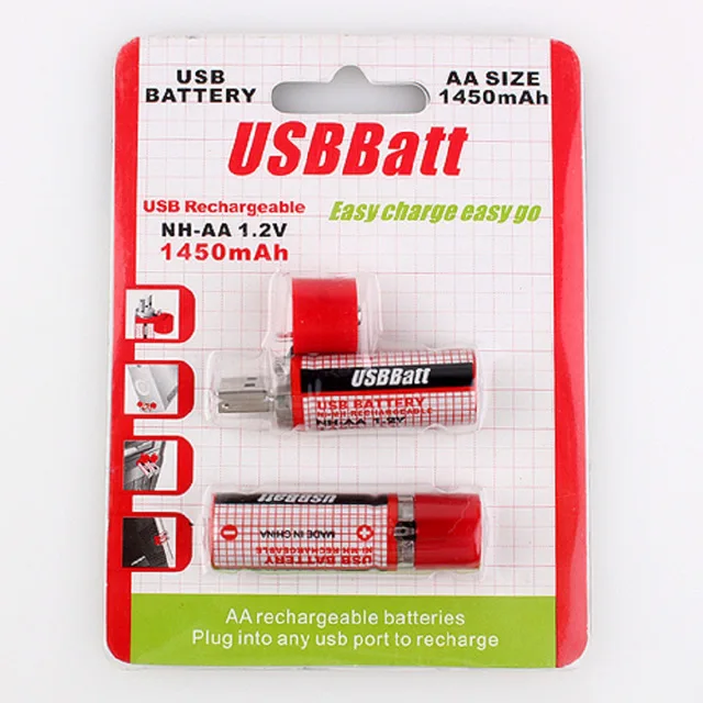 

2pcs liitokala mini AA battery NiMH AA 1.2V 1450mAh rechargeable battery NiMH AA USB 1450 with colors CE card FCC RoHs