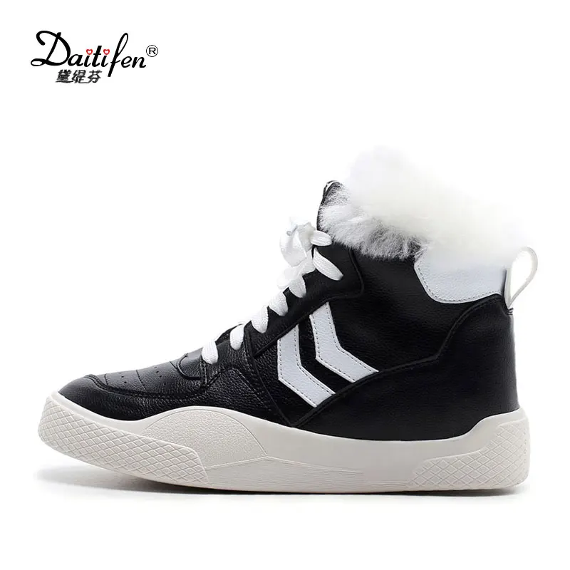 

Daidifen Fashion Genuine Leather Snow Boots Fur Lace-Up Ankle Boots Cross-tied Flat Platform Shoes Mixed Colors Casual Shoes