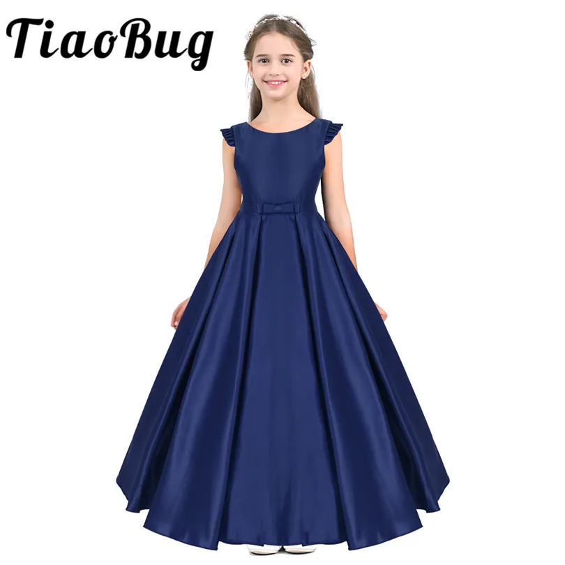 

Tiaobug Children Kids Girls Satin Ruffled Bowknot Flower Girl Dress Princess Pageant Birthday Party Summer Prom Formal Dress