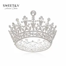 Eye-catching Full Round Queen Crown Tiara – Rose Gold / Silver Crystal Princess Headpieces Hair Jewelry for Wedding Pageant Prom