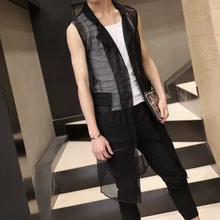 Новинка мужская одежда мужской GD летнее газовое жилет средней длины ультра-тонкий вырез жилет верхняя одежда жилет костюм певица костюмы