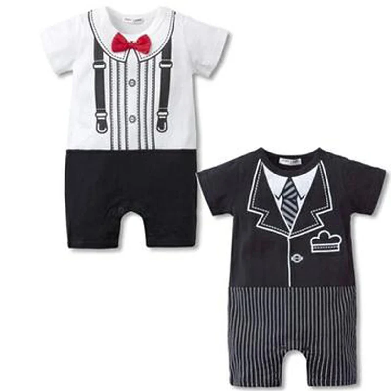 

2019 Summer Fashion Jumpsuits Newborn Baby Rompers Short-sleeved Gentleman Tie Bow Boys Clothes