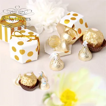 

FREE SHIPPING 50PCS Gold Polka Dot/Stripe Candy Boxes Wedding Favors Engagement Party Candy Holder Birthday Event Sweet Package