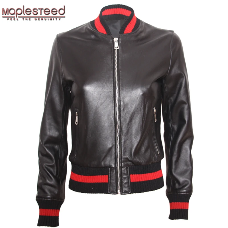 

MAPLESTEED Golden Silver Black Girl Leather Jacket For Women Natural Sheepskin Jacket Lambskin Coat Woman Lambskin Clothing M088