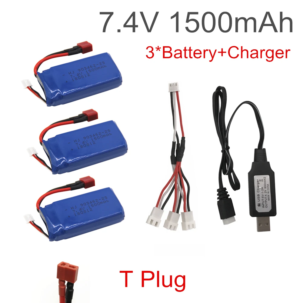 7,4 V 1500mAh Lipo батарея с USB зарядным устройством для FT009 RC лодка 12428 батарея Lipo 2S 7,4 V 1500 mah 903462 2S JST SM T вилка - Цвет: 3B T