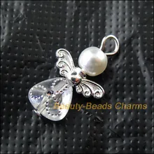 Модная обувь на каблуке 10 Новые шармы Топ белого цвета с сердечками и Танцы ангел с серебряным покрытием Кулоны крылья 14x22 мм