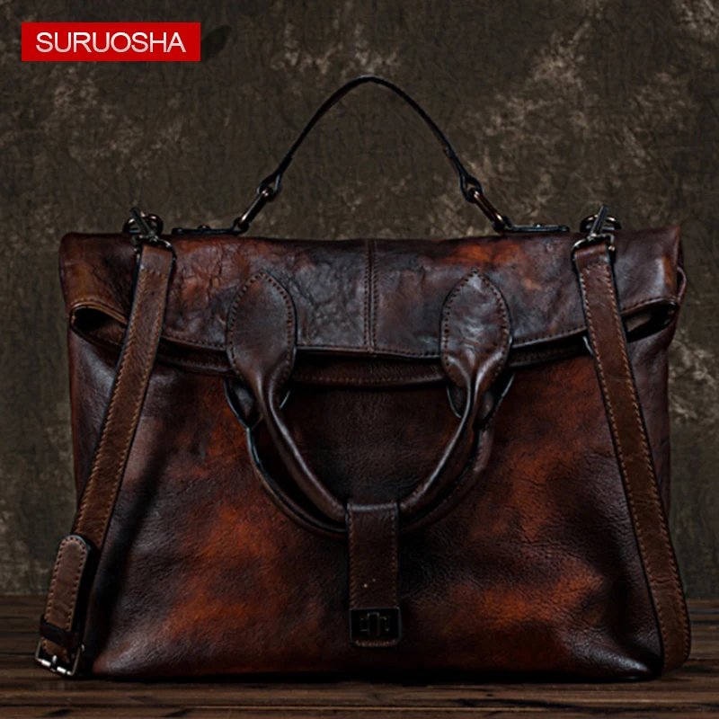 

Natural Skin Genuine Leather Women Messenger Shoulder Bag Cross Body Tote Handbag Real Cowhide Vintage Female Top Handle Bags