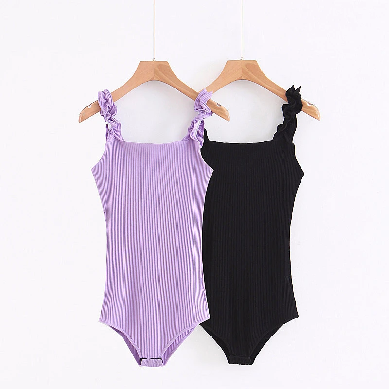 

Knitted Cami Bodysuit 2019 New Arrival Autumn Spaghetti Strap Skinny Women Clothes Backless Bodysuits