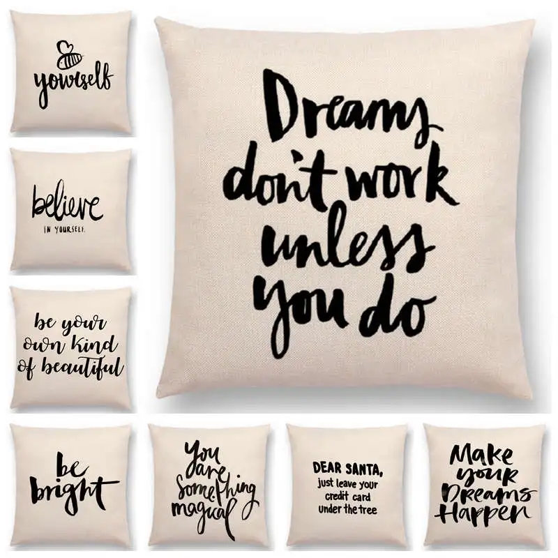 

Newest Black Letter Brave Confidence Hope Forceful Warm Words Cushion Cover Home Decor Sofa Throw Pillow