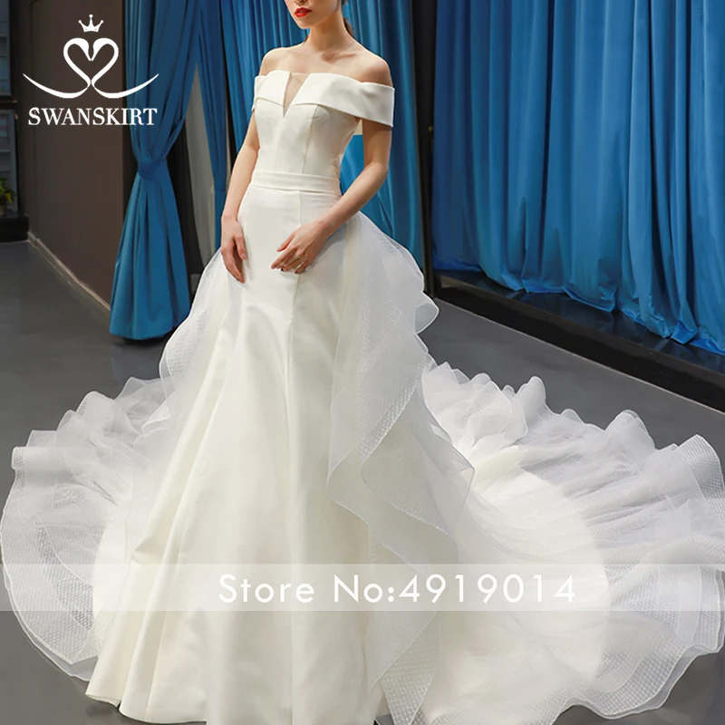 Модное свадебное платье со съемным шлейфом; шикарная юбка; F139; атласное платье русалки с открытыми плечами; платье принцессы; Vestido de Noiva