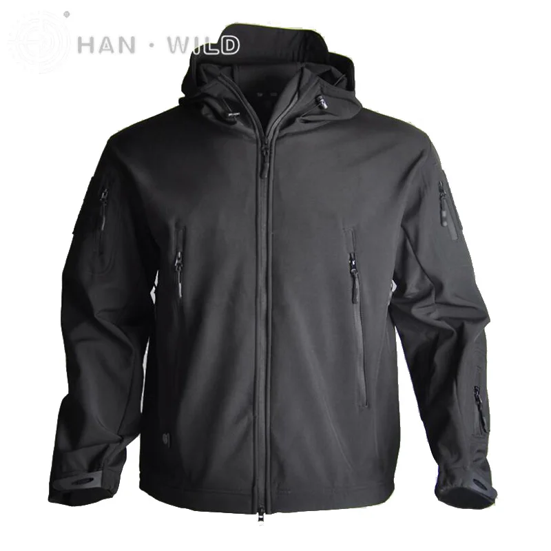 Уличная тактическая куртка софтшелл охотничья одежда зимняя мужская куртка с капюшоном ветрозащитные пальто для кемпинга пешего туризма спорта 4 цвета - Цвет: Black