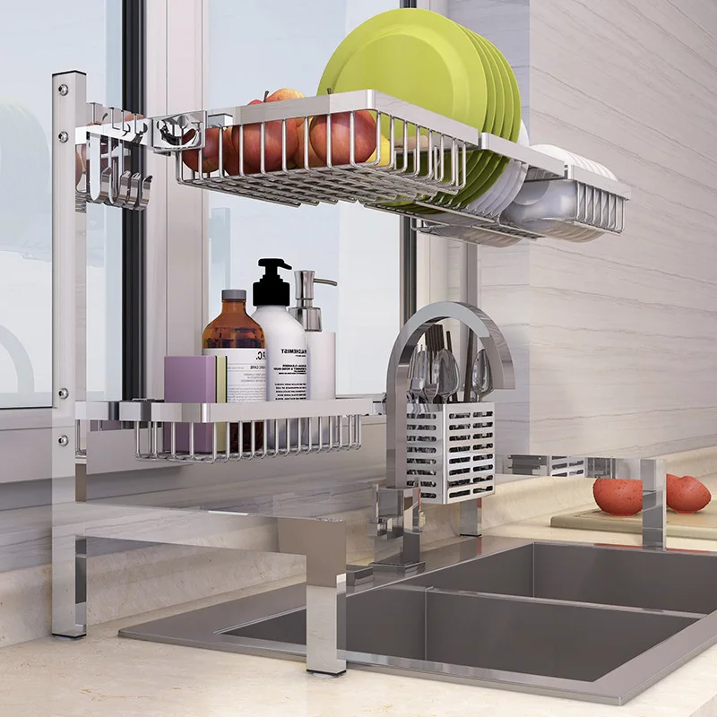  New 304 Stainless Steel Kitchen Dish Rack Plate Cutlery Cup Dish Drainer Sink Drying Rack Kitchen O - 32986749508