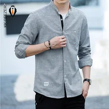 Мужская одежда, полосатые рубашки, фирменный дизайн, воротник-стойка, длинный рукав, модная рубашка, хлопок, на пуговицах, деловая, повседневная, Офисная рубашка