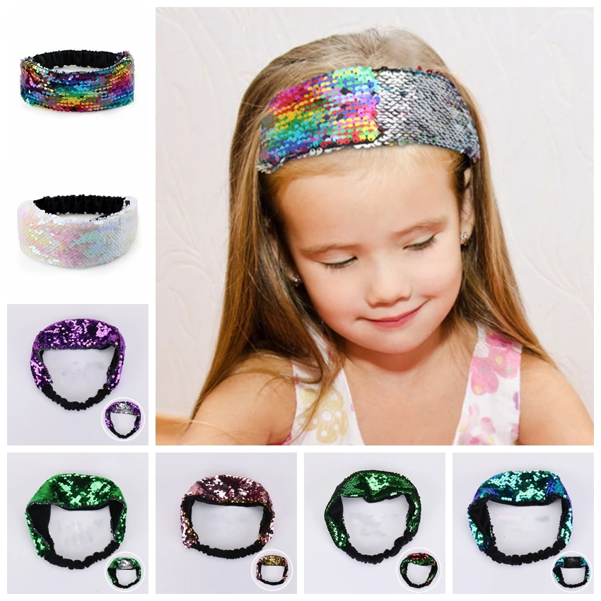 Yundfly Flip Double Sided Sequins Girls Headband Turned Sequined Fish