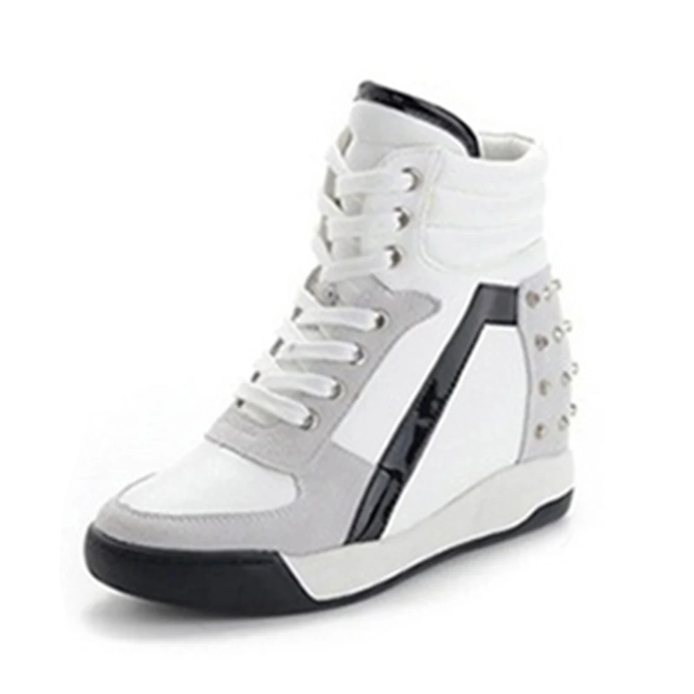 

New Lady High Heels Shoes Fashion Women Sneakers Comfort Rivet Wedge Heel High Top