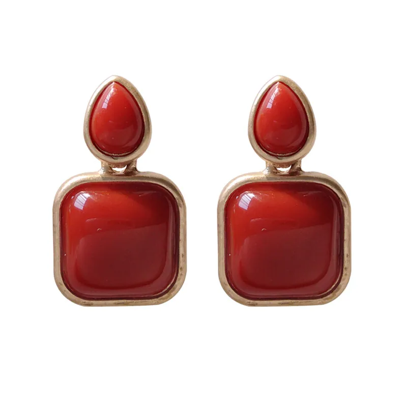 

Fashion Metal Classic Trendy Red square stud earrings for women temperament geometric Fashion stud earrings Women jewelry