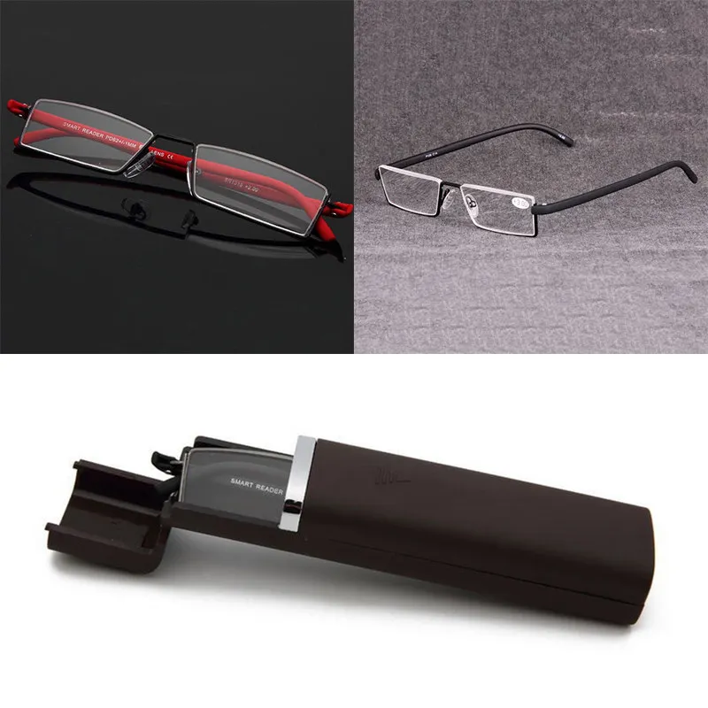

Mayitr Unisex Half Frame Rimless Reader Reading Glasses 2 Colors Professional Flexible Presbyopic Eyewear With Case +1.0-+4.0