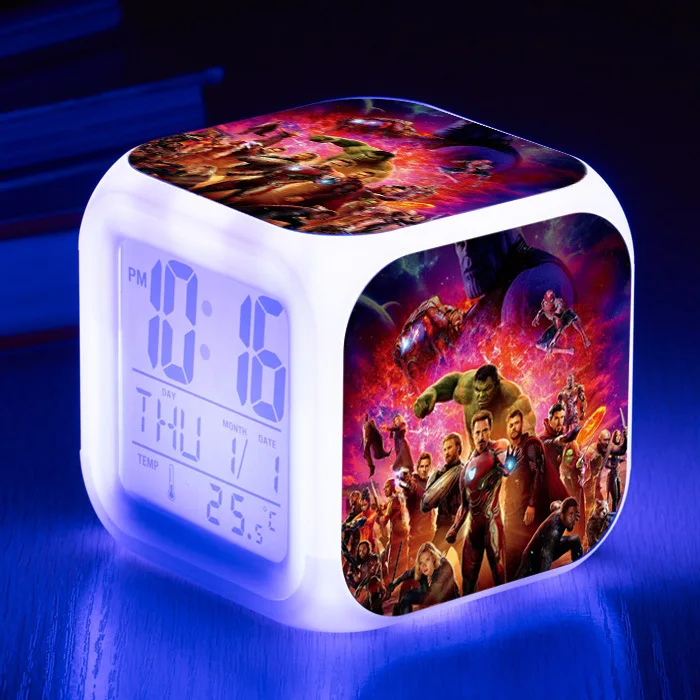 Avengers Endgame Alarm Clock wake up light Digital Alarm Clock Kids Toys LED Clock Color Changing table reveil wekker - Color: 4