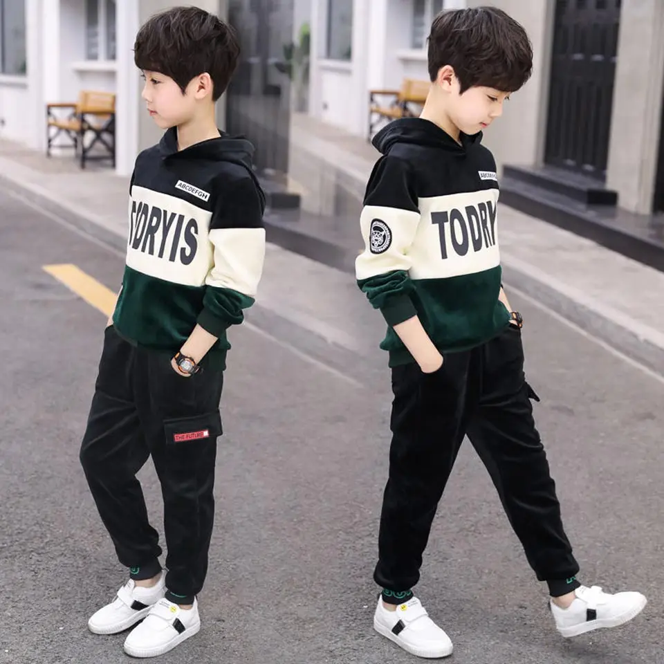 2019 Kids Clothes Boys Spring Autumn Pleuche Sports Suit Set School Children Clothing 2pcs Sweatshirt+Pants Causal | Детская одежда и