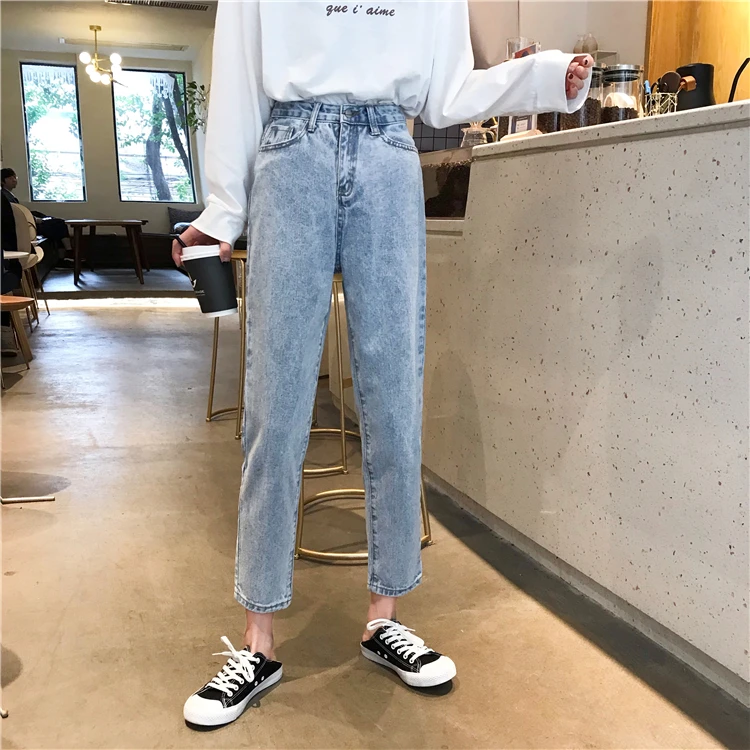 Женские джинсы, однотонные, трендовые, свободные, элегантные, подходят ко всему, высокое качество, корейский стиль, для досуга, повседневные, для женщин, для девушек, милые, простые