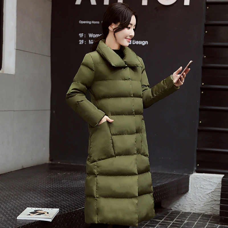 Новинка, Длинная женская зимняя куртка, пальто со стоячим воротником, длинное пуховое хлопковое пальто Parkar, женская зимняя верхняя одежда для отдыха, женские пальто YZ364 - Цвет: Army green