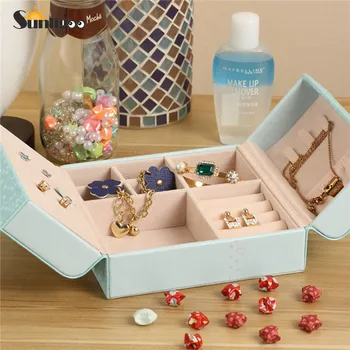 

Sunligoo Hot 1pc Vintage Small Jewelry Box Organizer Makeup Organizer Case Leather Magnetic Lock Rings Earrings Organizer Casket