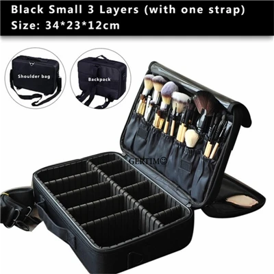 New Makeup Bag with Mirror Large Capacity Women Professional Cosmetic Manicure Bag Portable Make up Organizer Storage Bags - Цвет: Black S 3 Layers