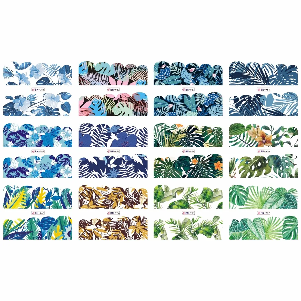 

UPRETTEGO 12 PACKS / LOT NAIL ART BEAUTY WATER DECAL SLIDER NAIL TROPICAL PLANT TURTLE SHELL BAMBOO LEAF ANTHURA BN961-972