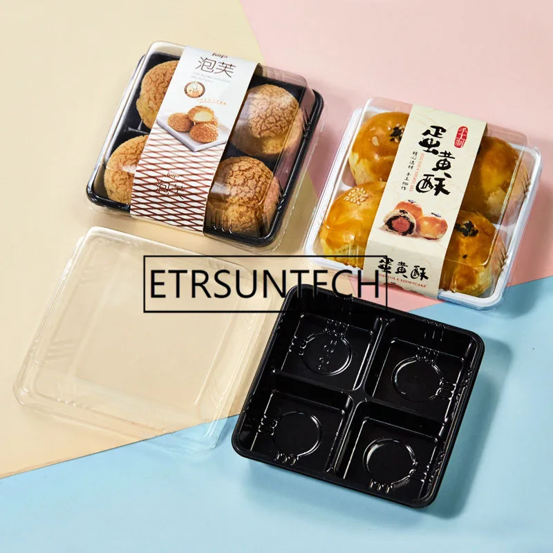 

500sets 12.5x12.5x5cm Plastic 4 Holder Package Cupcake Mousse Cake Box Mooncake Blister Box Baking Dessert Packaging