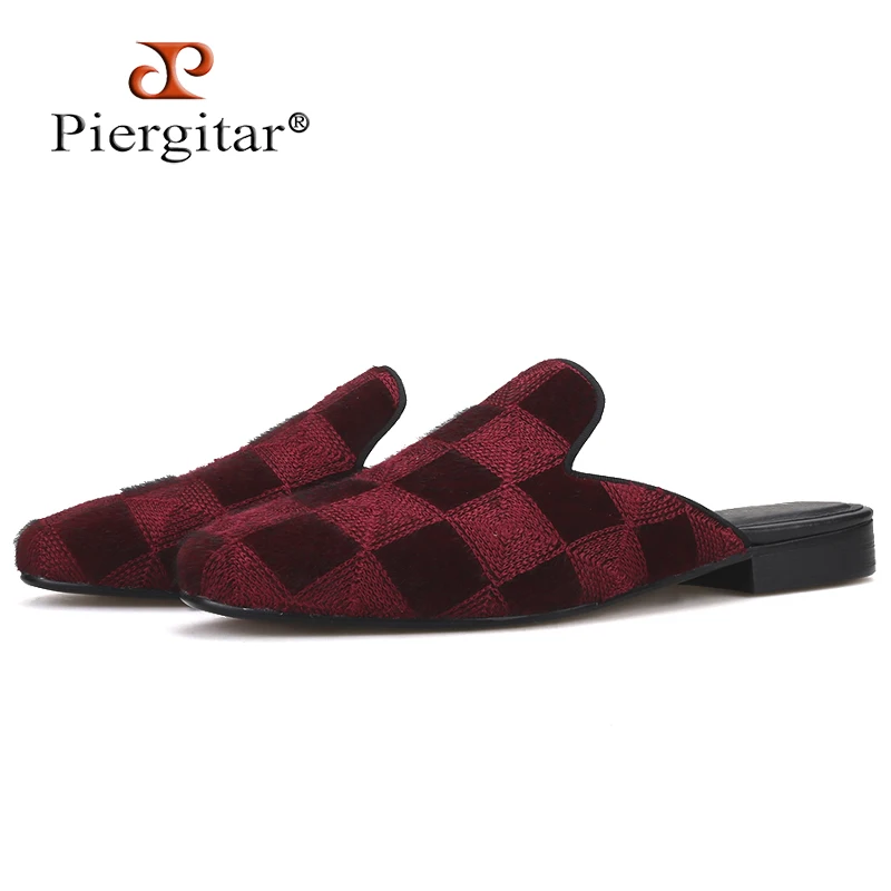 Piergitar/; мужские бархатные Тапочки ручной работы бордового цвета; классические мужские шлепанцы; модные вечерние мужские туфли; большие размеры